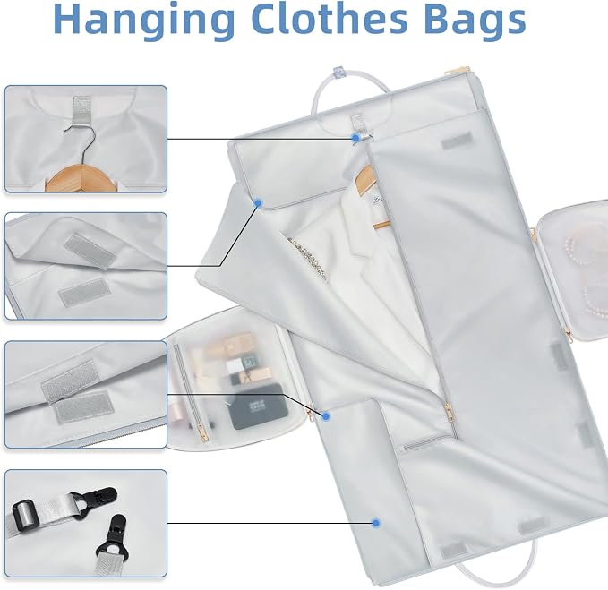 Travel Garment Bag for Women, Foldable Carry On Garment Duffle Bag 20.5x10x12.5 Inch, Convertible Overnight Bags with Shoe & Toiletry Pockets for Business Trip, Vacation, Party, Blue-White - Image 5