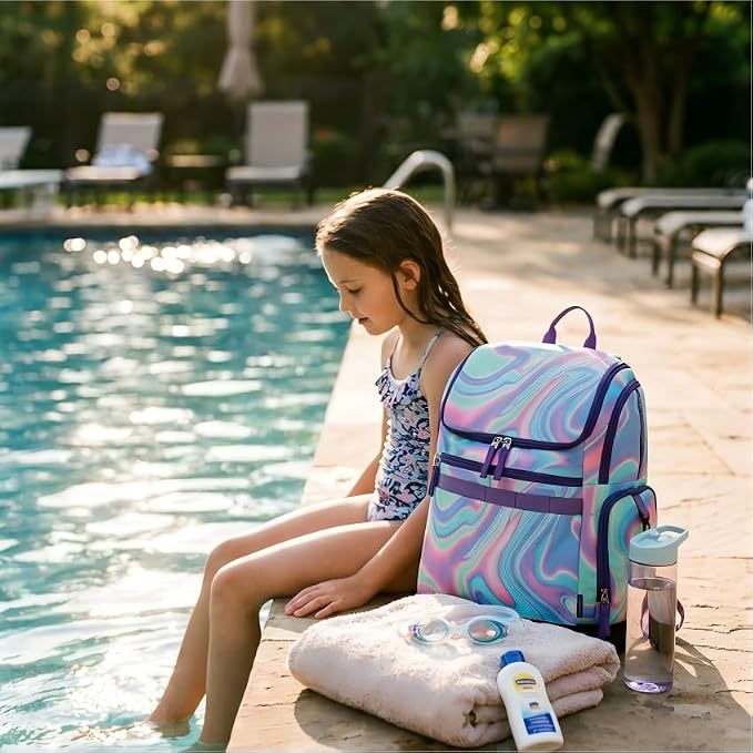 Choco Mocha Swim Bag for Kids Swim Bag for Swimmers, 35L Waterproof Girls Swims Backpack with Wet Dry Compartments, Organized Pool & Beach Bags, Purple - Image 2