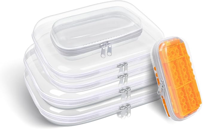 Clear Hard Plastic Zipper Case,Transparent Double Zippers Hard Pouch with 6pcs,Portable Travel Organizer Bin for Toy Storage by Unknown