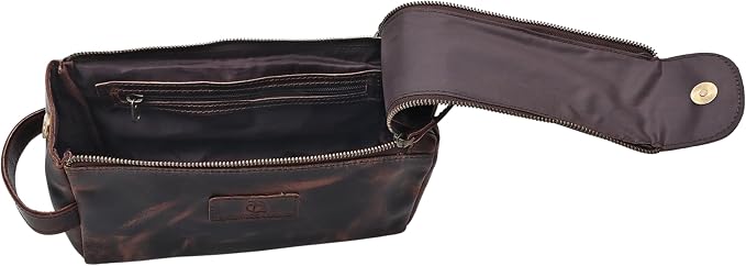 Toiletry Bag For Men Women Dopp Kit Large Cosmetic Travel Bags Toiletries Shaving Organizer Travel Kit Pouch Bag - Antique (Dark Brown) - Image 8