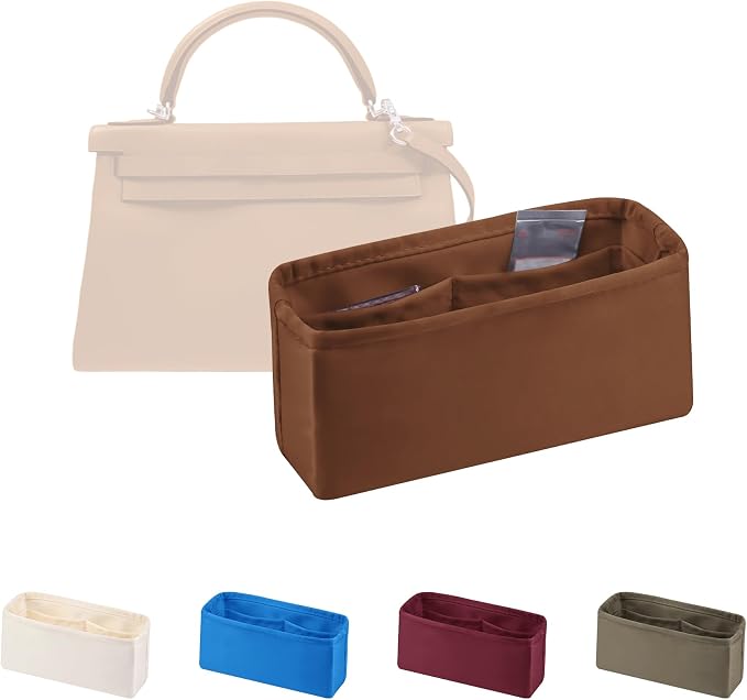 Women's Purse Organizer Insert - Satin & Lightweight Fabric with Inside Pockets, Portable for Commute, Travel, Shopping, and Evening, Multicolor Options, Fits for Kelly Pochette(Gold, Pochette) by KINGSINBAG
