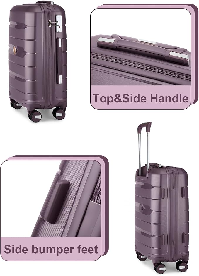 Somago 20 Inch Carry On Luggage Sets Hardside Suitcase with Double Spinner Wheels and TSA Lock YKK Zipper (Elegant Purple,14/20) - Image 3
