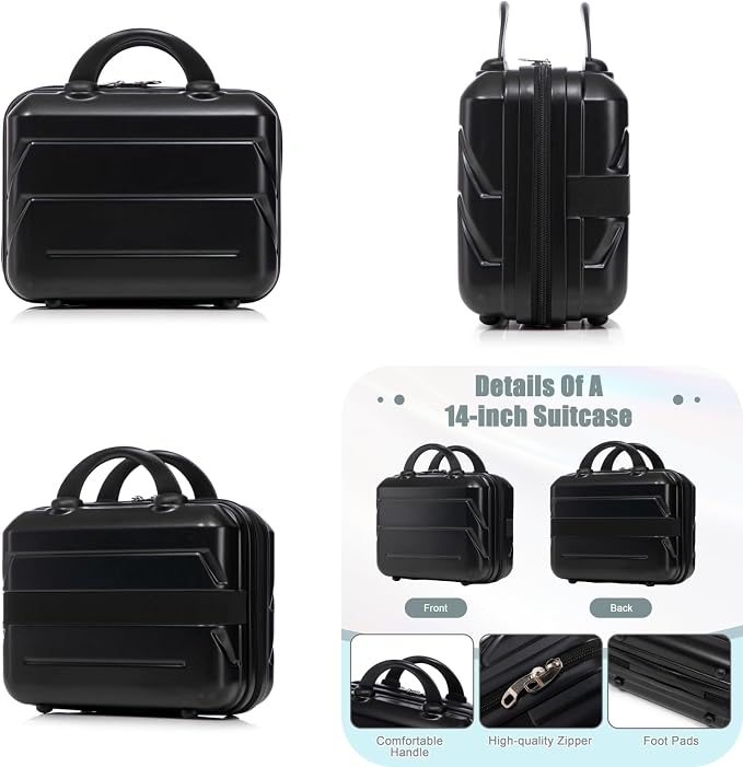 2-Piece ABS Hard Shell Lightweight Carry-On Luggage Set (14" & 20"), 360-Degree Spinner Wheels, Adjustable Telescopic Handle and Combination Lock for Travel, Black - Image 7