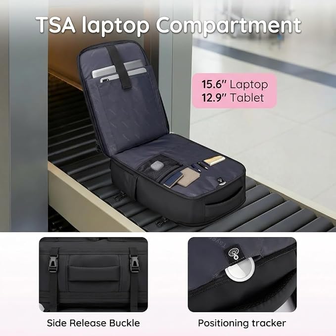 Taygeer Mochila De Viaje Para Hombre, TSA Travel Laptop Backpack for Men | Carry on Bag, Fits 15.6 Inch Laptop, Shoe Pouch, Water Bottle Pocket, Travel Gift for Men Business Work Black - Image 5