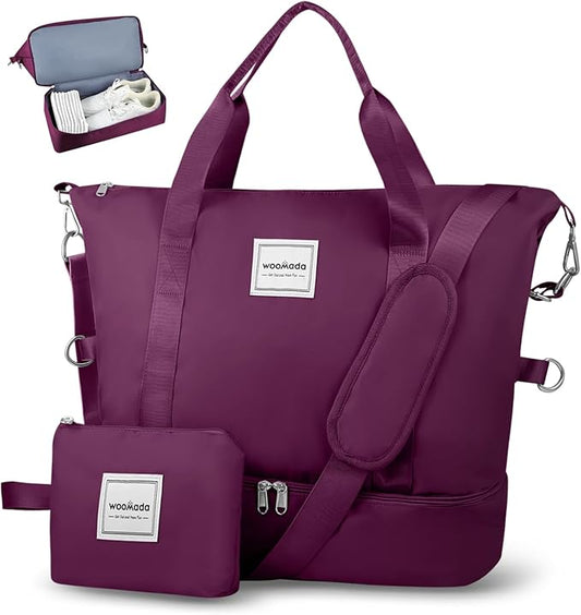 WOOMADA Weekender Bag for Women, Travel Duffel Bags with Shoe Compartment & Wet Pocket, Personal Item Bag for Airlines by WOOMADA