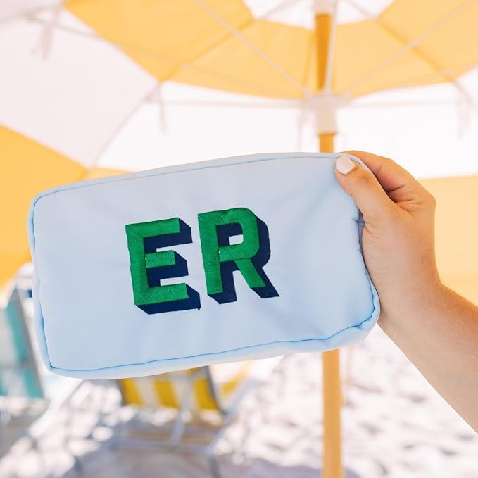 Personalized Nylon Pouch - Large Embroidered Essentials Bag for Women, Makeup, Toiletries, or Travel Organizer, Custom Monogram Gift, Carryall, Mom Bag, Tech Pouch (Light Blue, L) - Image 6