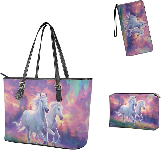 Women Purse Handbags Wallet Sets Leather Shoulder Tote Bag for Women,Top Handle Purse with Wrist Wallet Bag - Image 3