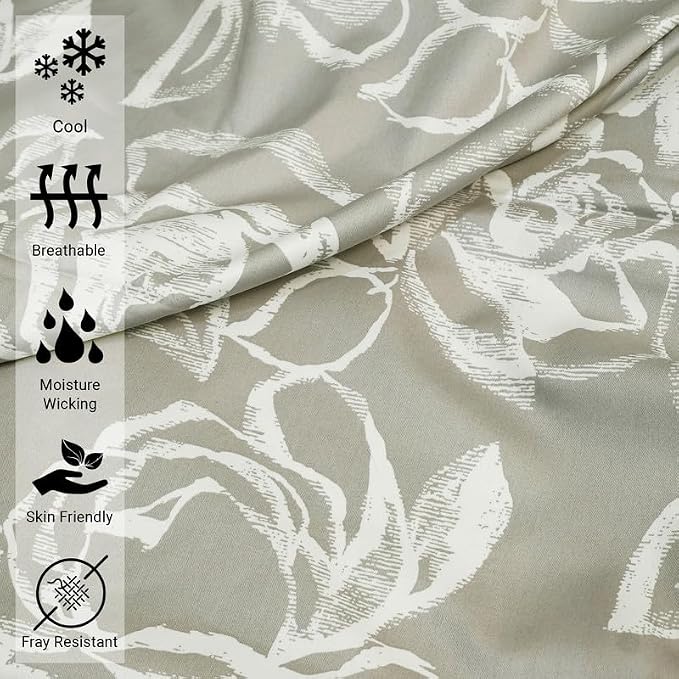 Pizuna Pure 100% Cotton Flat Sheets Only Queen Silver Simply Floral (1 PC), Luxurious 400 Thread Count Long Staple Cotton Sateen with 4" Hem (Combed Queen Flat Sheet Only Cotton) - Image 2