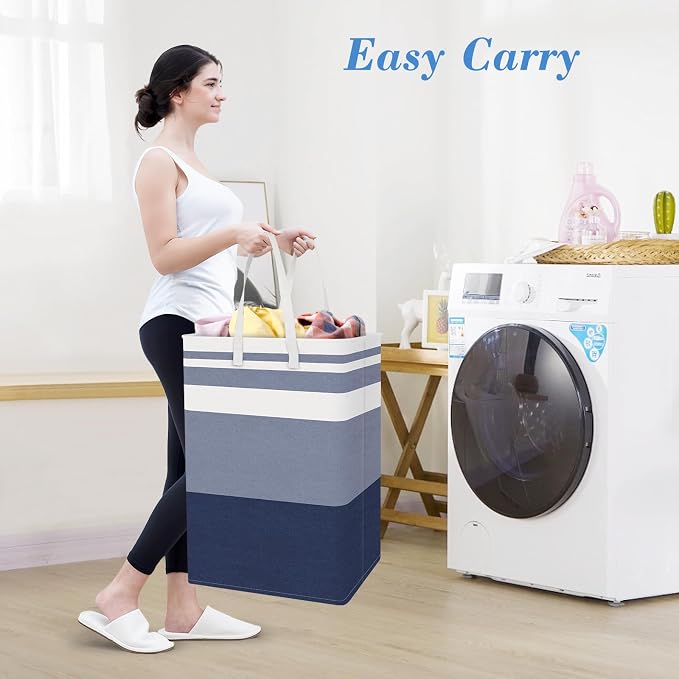 BlissTotes 3-Pack Laundry Basket, Freestanding＆Waterproof Laundry Hamper, Collapsible Tall Clothes Hamper with Easy Carry Handles for Clothes, Towels in the Family and Dorm,Gradient Blue,100L - Image 5