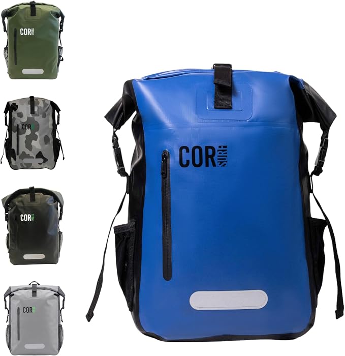 COR Surf Waterproof Dry Bag Backpack with Padded Laptop Sleeve Heavy Duty Roll-Top Pack (Dark Blue, 25L) by CORSurf