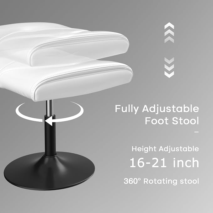 VECELO Foot Rest Under Desk Ottoman, PU Height Adjustable Footrest with Comfort Padding, Leg Rest for Desk for Relieving Leg Pain, Stiffness, and etc, White - Image 3