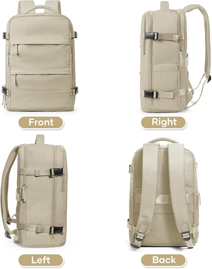 coowoz Large Travel Backpack For Women Men,Carry On Backpack Flight Approved,Hiking Backpack Waterproof Outdoor Rucksack Casual Daypack Fit 15.6 Inch Laptop Shoes Compartment (Khaki-L) - Image 9