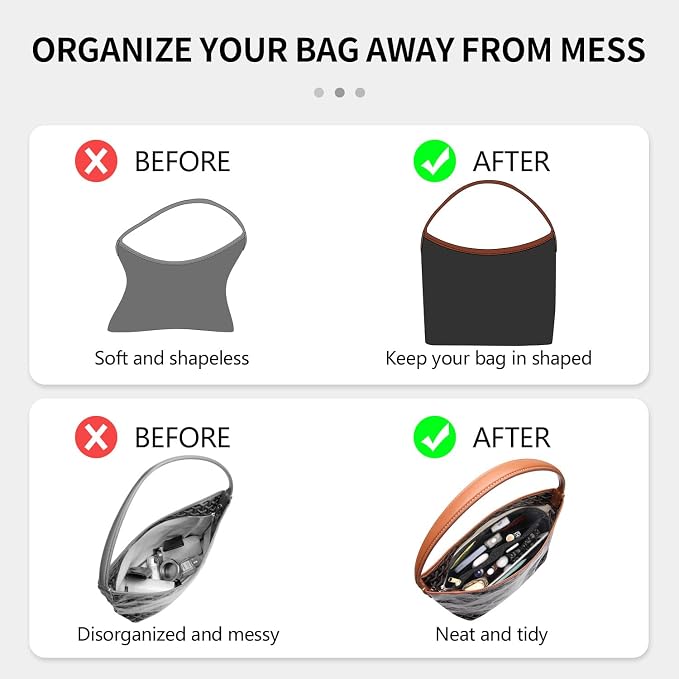 Tote Bag Organizer Insert Compatible with Geya Hobo Handbag, Dupont Paper Inner Purse Organizer Insert Makeup Liner Bag Shaper Black - Image 3