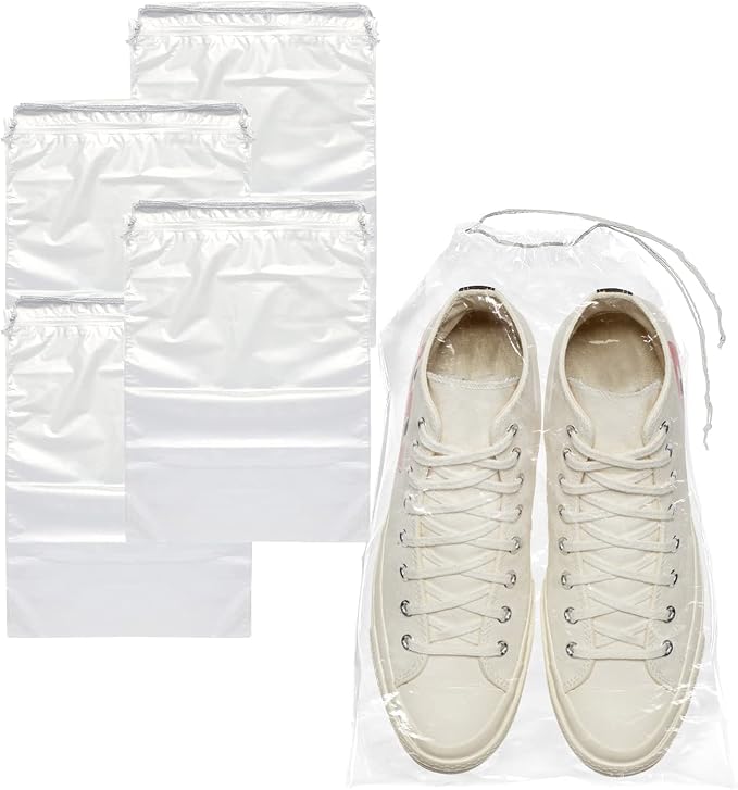 Clear Drawstring Bags, 12 x 16 Inch Plastic Shoe Bags with Cotton Drawstrings, Pack of 1000 for Travel Storage and Packaging by PUREVACY