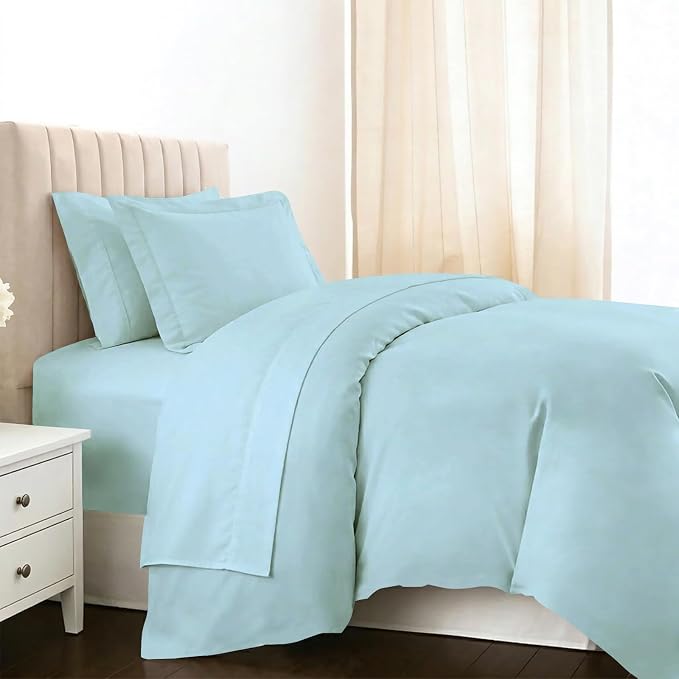 Pizuna Pure 100% Long-Staple Cotton Duvet Cover + Sheet Set Twin, Luxurious 400 Thread Count Long Staple Cotton, Soft Sateen Weave Bedding Set (Baby Blue) by Pizuna