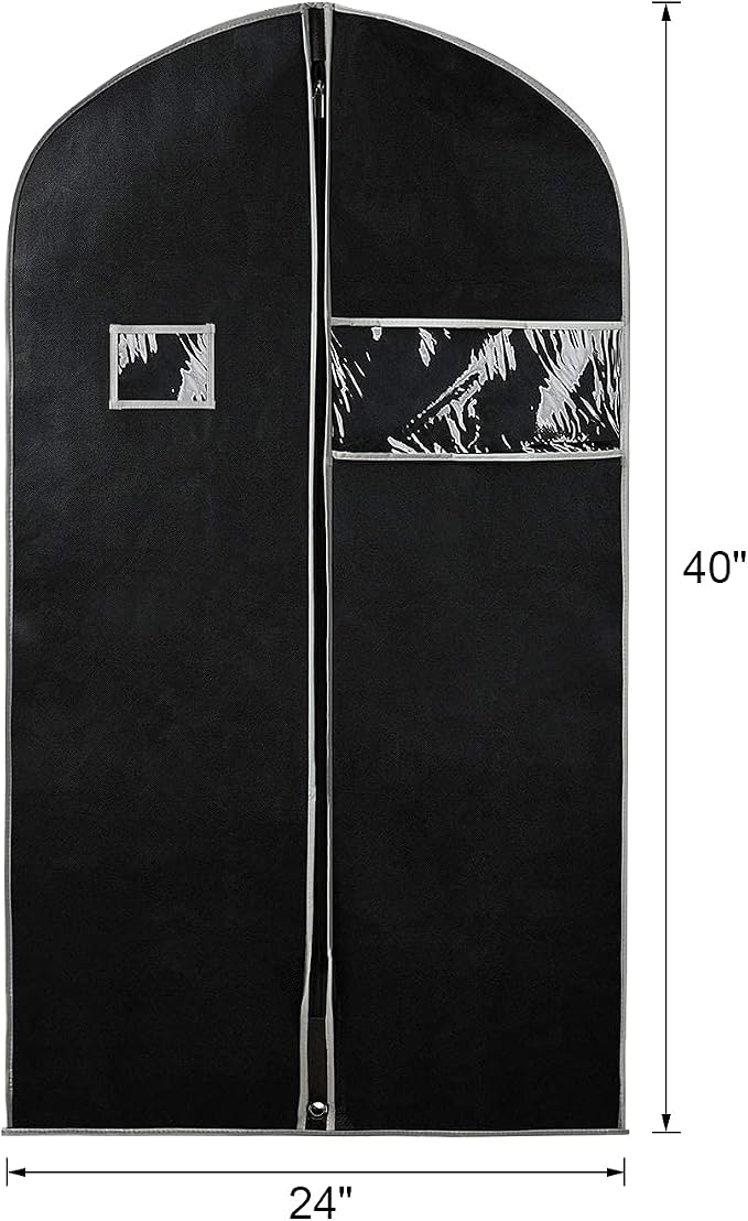 Syeeiex 40" Suit Bag, Set of 5 Garment Bags for Hanging Clothes, Suit Bags for Closet Storage, Garment Bags for Storage Suits,T-shirts, Jackets and Coats(Black & Grey) - Image 2