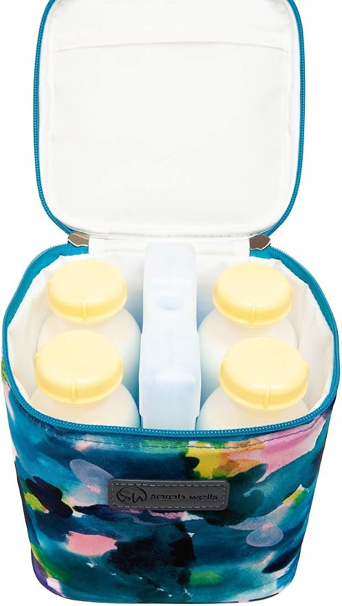 Sarah Wells Cold Gold Breastmilk Cooler with Ice Pack (Aq2uarelle) | Fully-Lined Insulated Interior, Fits 4-6 Bottles, Zippered Lid, Great for Workdays, Travel & Pumping Days, Machine Washable - Image 2