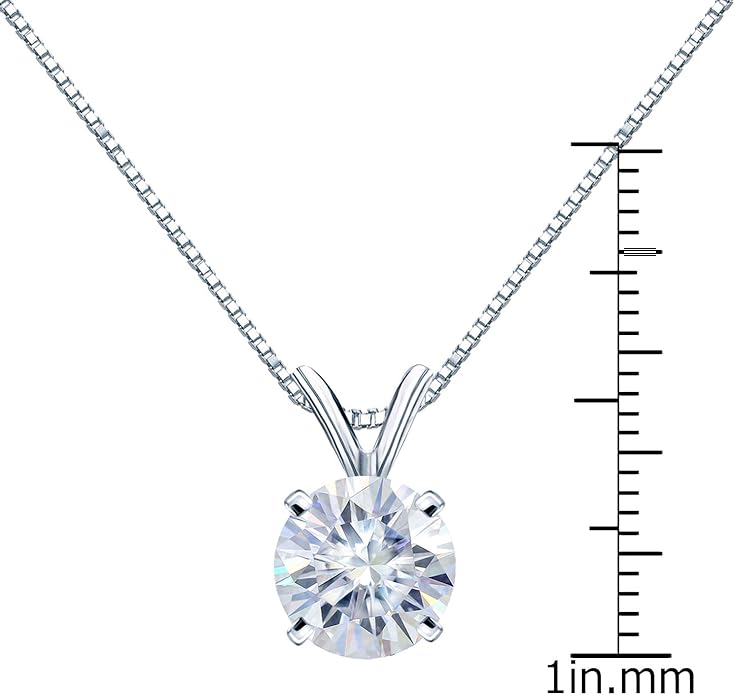 1/2 to 3 1/2 Carat Round Moissanite Solitaire Pendant Necklace in 14k Gold (H-I, cttw) 4-Prong 16 to 18 Inch Adjustable Chain Spring Ring by Diamond Wish