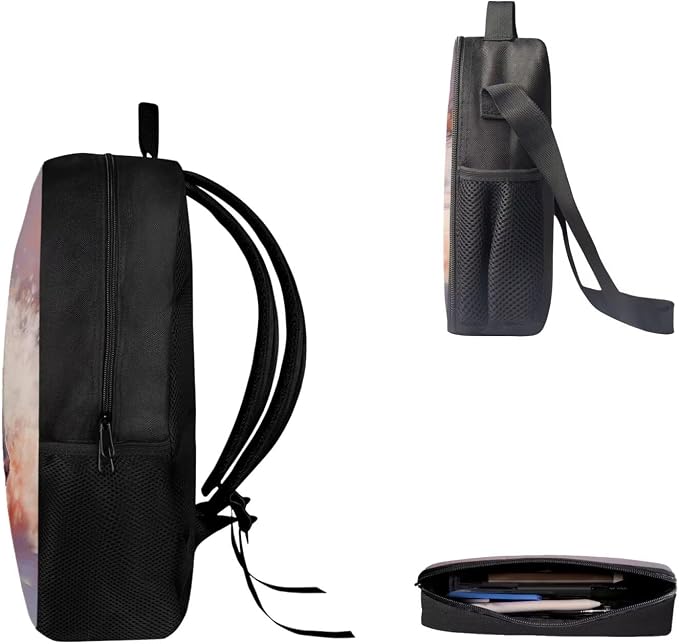 AFPANQZ Kids Backpack 3 Pieces Set Large Capacity School Bags with Heat Insulated Lunch Bags Small Pencil Bags 3 Pack - Image 3