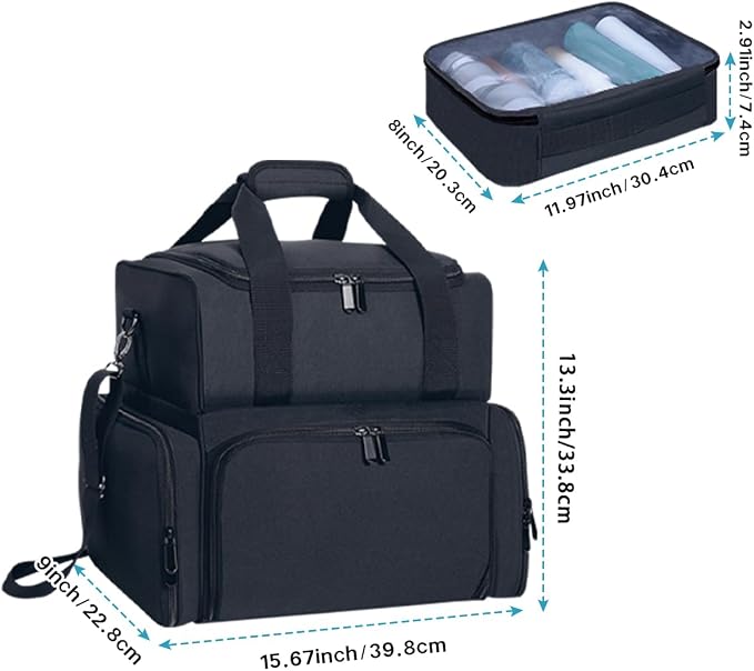 Large Makeup Bag with 2 Removable Case Cosmetic,Black | Large Makeup Bag with 2 Removable Case Multifunctional Cosmetic Bag Double Layer Travel Toiletry Organizer - Image 2