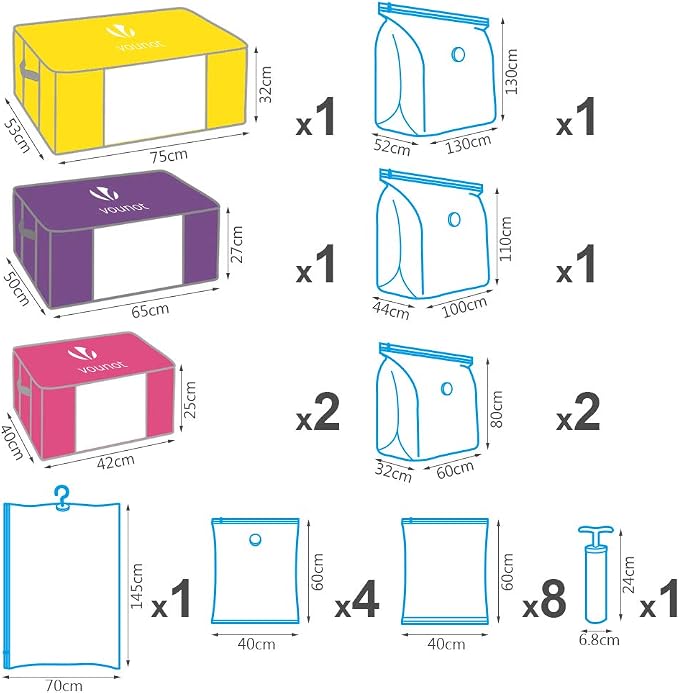 VOUNOT 4 pack Storage Bags with Zips and Handles for Duvets, Clothes, Bedding, 17 pack Vacuum Bags wiht Pump, Multiple Sizes, 2535454769252 - Image 2