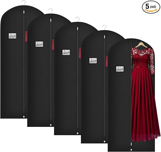 Univivi 60 Inch Long Garment Bags for Hanging Clothes, 5 Pack, Black | Breathable Dress Bag, Dustproof Hanging Garment Bag, Clear Window and ID Card Holder for Coats, Dresses by Univivi
