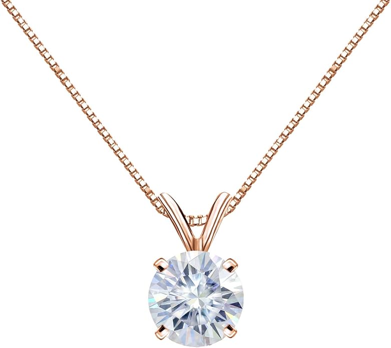 1/2 to 3 1/2 Carat Round Moissanite Solitaire Pendant Necklace in 14k Gold (H-I, cttw) 4-Prong 16 to 18 Inch Adjustable Chain Spring Ring by Diamond Wish