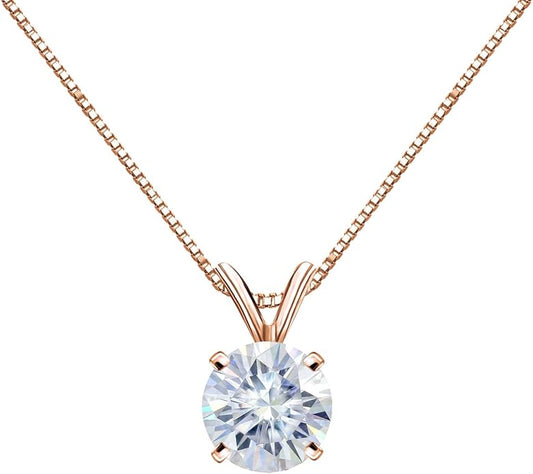 1/2 to 3 1/2 Carat Round Moissanite Solitaire Pendant Necklace in 14k Gold (H-I, cttw) 4-Prong 16 to 18 Inch Adjustable Chain Spring Ring by Diamond Wish