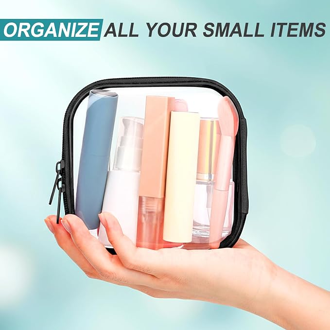 Sanwuta 6 Pcs Clear Hard Zipper Case Plastic Zipper Pouches Transparent Makeup Bag Pencil Case Pouches Toiletry Diaper Bag for Travel Toy Storage Organizer Bins(Black,5 x 5 x 2 Inch) - Image 7