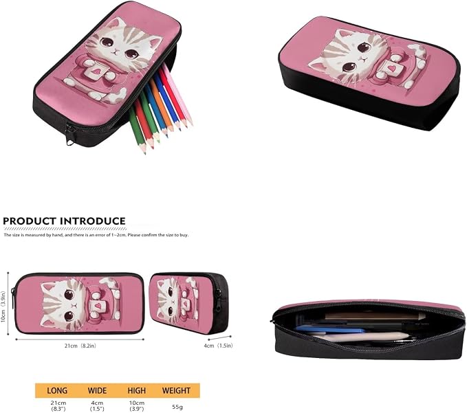 Cat Backpack for School Girls Backpack with Lunch Box Water Bottle Pouch and Kawaii Pencil Case 4PCS Set Cute Bookbag with Front Pocket 17 inch Large Capacity School Bag for Elementary Girls - Image 5