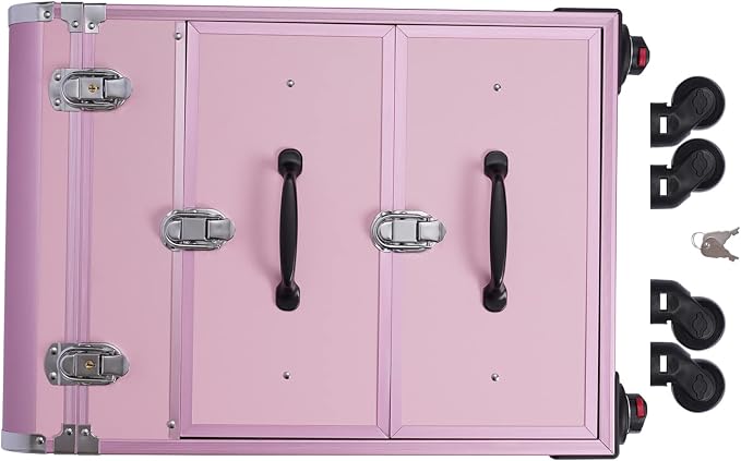Rolling Makeup Case with Drawer Cosmetic Trolley 3 Tier Travel Cosmetic Organizer on Wheels Salon Barber Case for Makeup Artist Tattooist Nail Tech Hairstylists (Type D, Pink) - Image 9