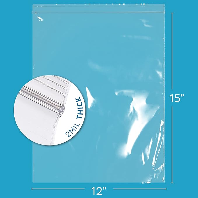 GPI - 12" x 15" Zip Bags, 100 Count, Clear Plastic Reclosable Zipper Poly Baggies, with Resealable Zip Top Lock. for Freezer, Apparel, Clothing, Food, Home & Office Supplies. - Image 2