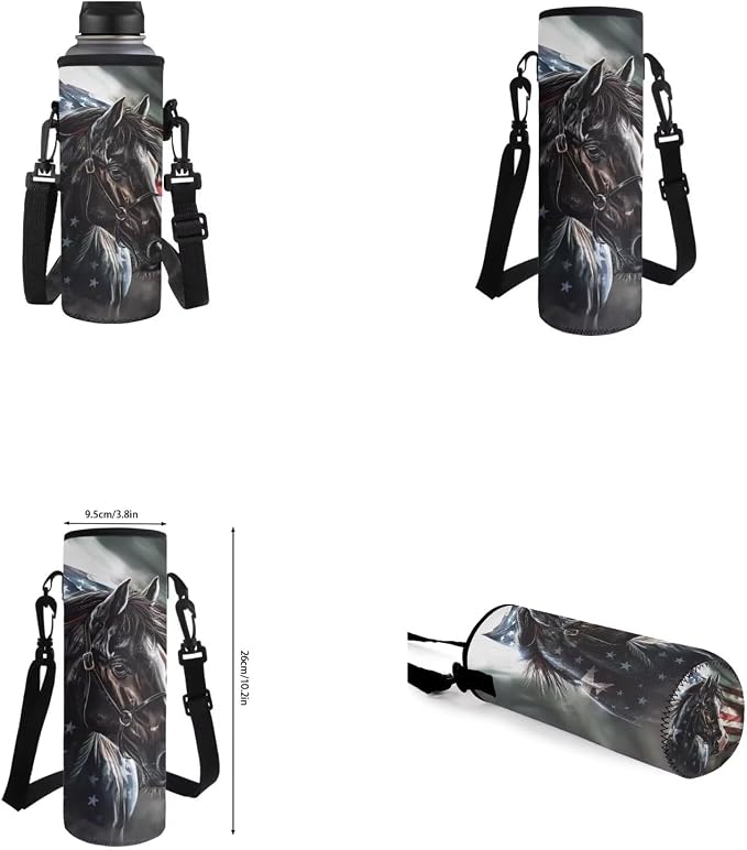 American Flag Horse Backpack for Boys Girls Backpack with Lunch Box Water Bottle Holder with Strap and Pencil Pouch 4PCS Bookbag with Front Pocket for School Teens 17 inch School Bag for Kids - Image 6