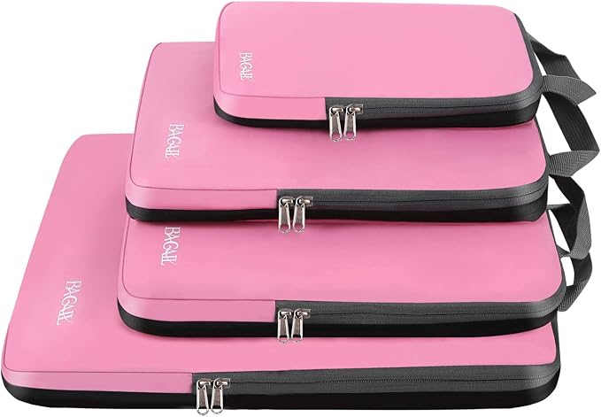 BAGAIL 4 Set/6 Set/8 Set Compression Packing Cubes Travel Accessories Expandable Packing Organizers (Cloth Pattern, 4-Pink) by BAGAIL