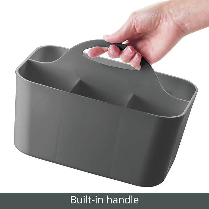 mDesign Small Plastic Shower/Bath Storage Organizer Caddy Tote with Handle for Dorm, Shelf, Cabinet - Hold Soap, Shampoo, Conditioner, Combs, Brushes, Lumiere Collection, Dark Gray - Image 5