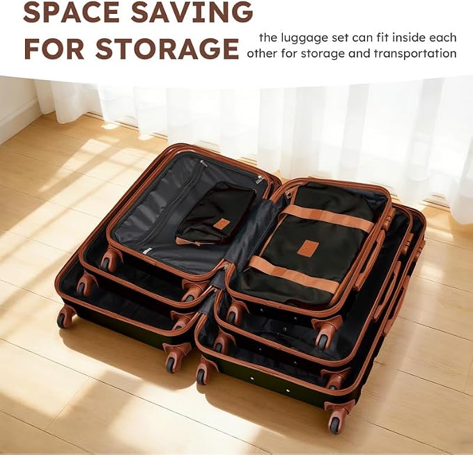 Suitour Luggage Sets 5 Piece, 20, 24, 28 inch Hardside Carry-on and Checked Suitcase Set with Expandable Travel Duffle Bag Sets（Black Tan） - Image 8