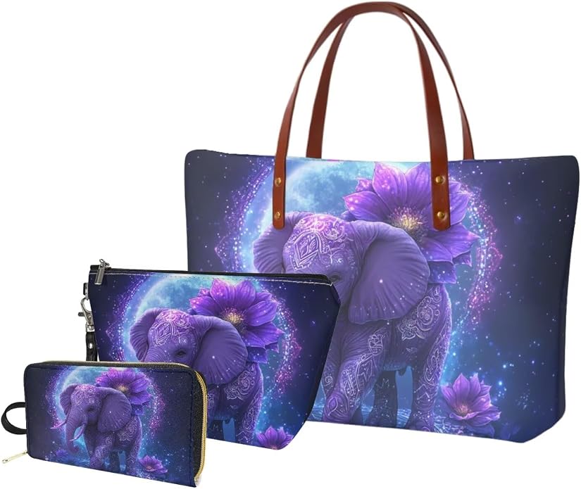 GIFTPUZZ Women Tote Bag Women Wallet Portable Cosmetic Bag for Women Bag Set 3 Pack PU Leather Bags with Zipper - Image 8