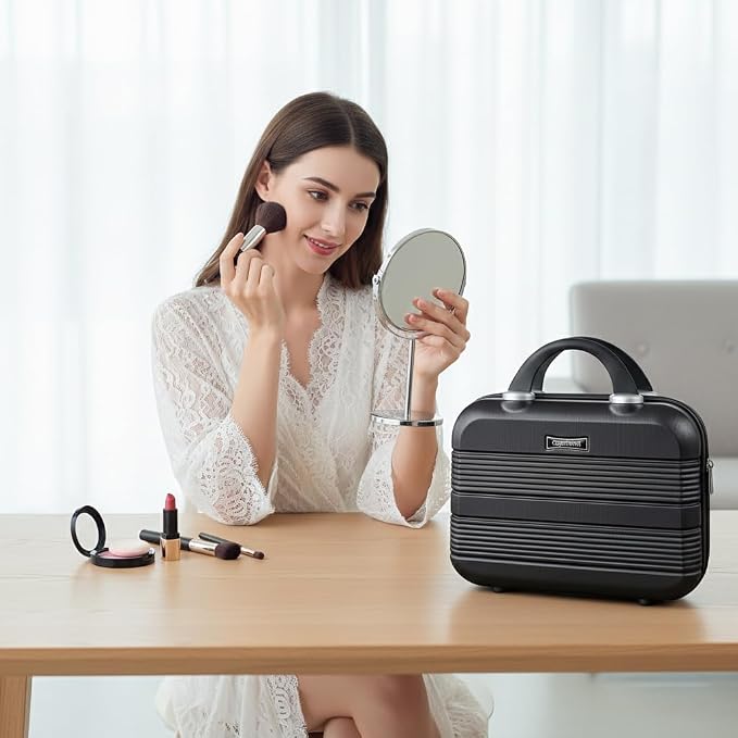 14 Inch Waterproof Hard Shell Travel Makeup Case (Black) | ABS Scratch-Proof, Carrying Cosmetic Organizer Case with Elastic Band, Train Case, Mini Suitcase Vanity Case for Women Girl - Image 7