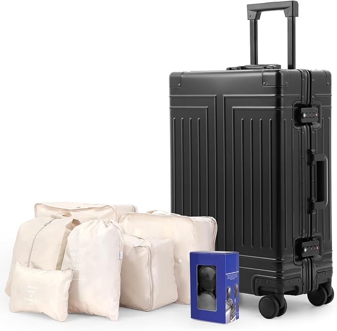 All Aluminum Magnesium Carry On Luggage，Cut from Whole Aluminum Sheet，22x14x9 Airline Approved ，（3rd Generation，Premium Magnesium Metal zipperless suitcase ） (black, 24inch) by KANGSHILU
