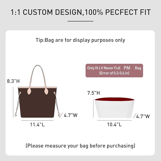 Purse Organizer Insert Compatible with Lv Neverfull PM and More, Premium DupontPaper Lighgtweight Bag Liner Diveider Shaper for Tote Handbags, White-red/M - Image 2
