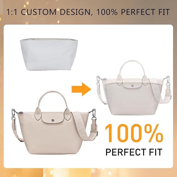 Soft Nylon Purse Organizer Insert for Longchamp Le Pliage Energy S Handbag,Lightweight Luxury Long Champ Small Handbag with Cup Holder,Zipper Bags Inner Linner with 7 Deepened Pockets,S/Beige - Image 8