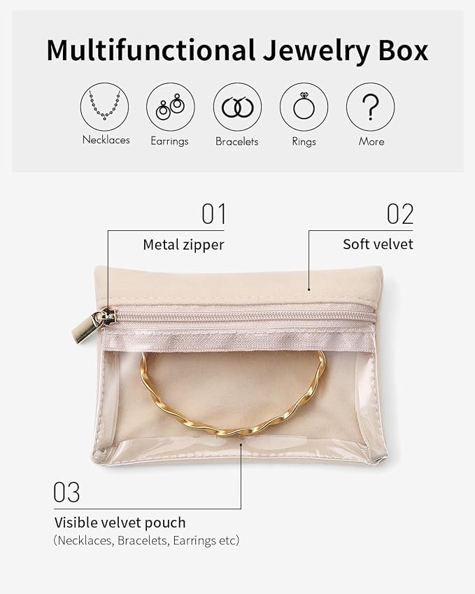 VLANDO 33 Pcs Travel Jewelry Case Velvet Jewelry Pouch with Zipper Clear Travel Jewelry Bag Jewelry Travel Organizer for Travel Business Trip Mother Day Mom Gifts for Mom Wife Women - Image 4