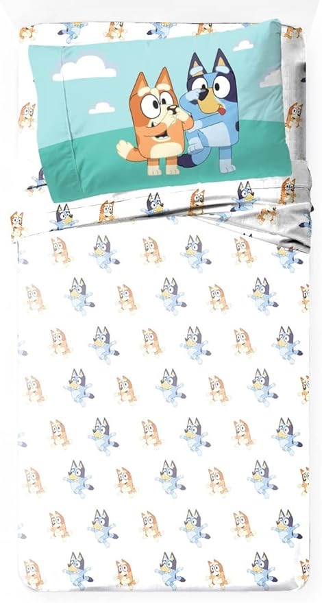 Jay Franco Kids Sheet Set with Fitted, Flat Sheets & Pillow Cover - Ultra-Soft Bedding with Pillowcase for Room Decor, White - Bluey, 3 Piece Toddler - Image 2