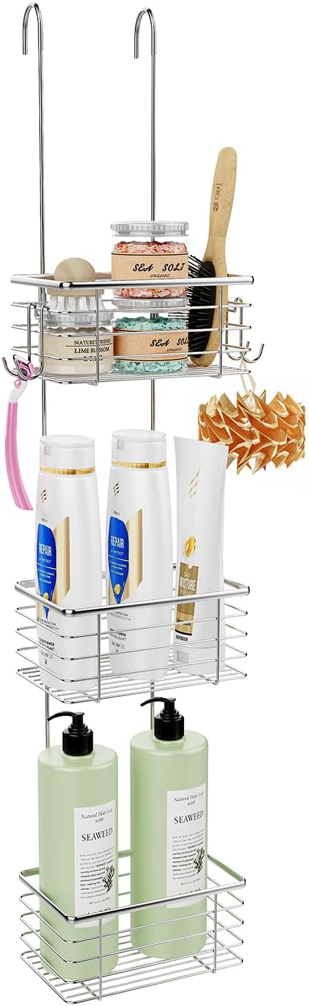 3-Tier Small Hanging Bathroom Organizer,caddy hanging,Shampoo Holder Stainless Steel,over the door shower caddy,shower storage by Unknown