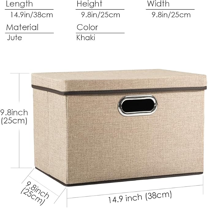 PRANDOM Collapsible Storage Cubes with Lids [1-Pack] Jute Fabric Foldable Storage Boxes Organizer Containers Baskets Bins with Cover for Home Bedroom Closet Office Nursery (14.9x9.8x9.8) - Image 5