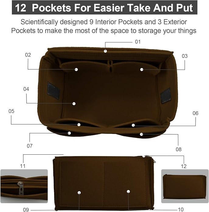OMYSTYLE Purse Organizer Insert, Felt Tote Bag Organizer Insert with 5 Sizes, Handbag Dividers for Inside Purse, Compatible with Longchamp, Neverful, Speedy and More - Image 3
