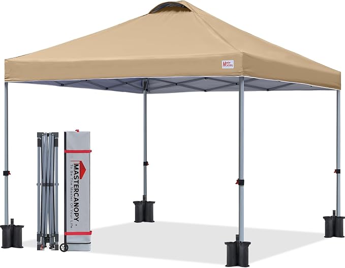 MASTERCANOPY 10x10 Pop Up Canopy Tent, 1 Person Setup Instant Shelter,Outdoor Portable Beach Canopy with Roller Bag, 4 Sandbags, 4 Ropes, 8 Stakes (10x10, Sand) by MASTERCANOPY
