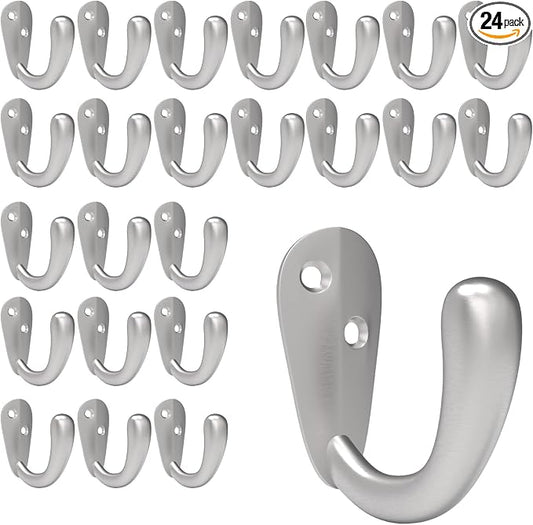 CBWLWJ 24 Pack Coat Hooks Wall Mounted Single Prong Robe Wall Hooks for Hanging Towel Hooks for Living Room, Bathroom, Kitchen, Bedroom for Coat, Bag, Scarf, Towel, Hat, Key, Cup (Silver) by CBWLWJ