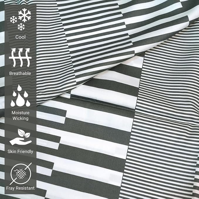 Pizuna Pure 100% Cotton Flat Sheets Only Queen Grey Cascade Stripe (1 PC), Luxurious 400 Thread Count Long Staple Cotton Sateen with 4" Hem (Combed Queen Flat Sheet Only Cotton) - Image 2