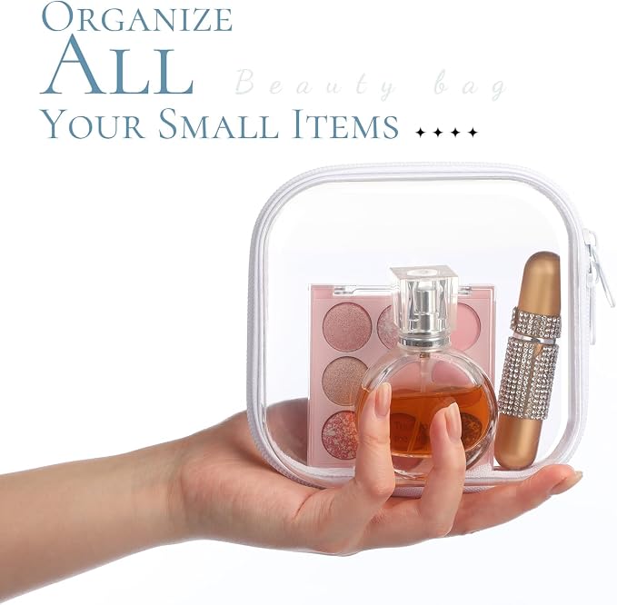 Sanwuta 6 Pcs Clear Hard Zipper Case Plastic Zipper Pouches Transparent Makeup Bag Pencil Case Pouches Toiletry Diaper Bag for Travel Toy Storage Organizer Bins(White,5 x 5 x 2 Inch) - Image 5